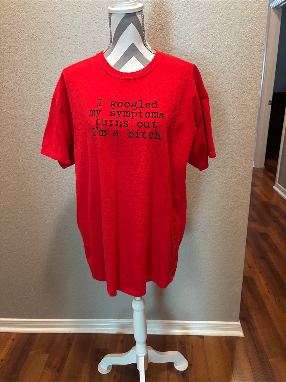 Gildan Red Short Sleeve Graphic Tee with Black Text